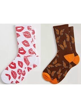 UO Crew Sock Bundle- Butterfly & Lipstick Kiss